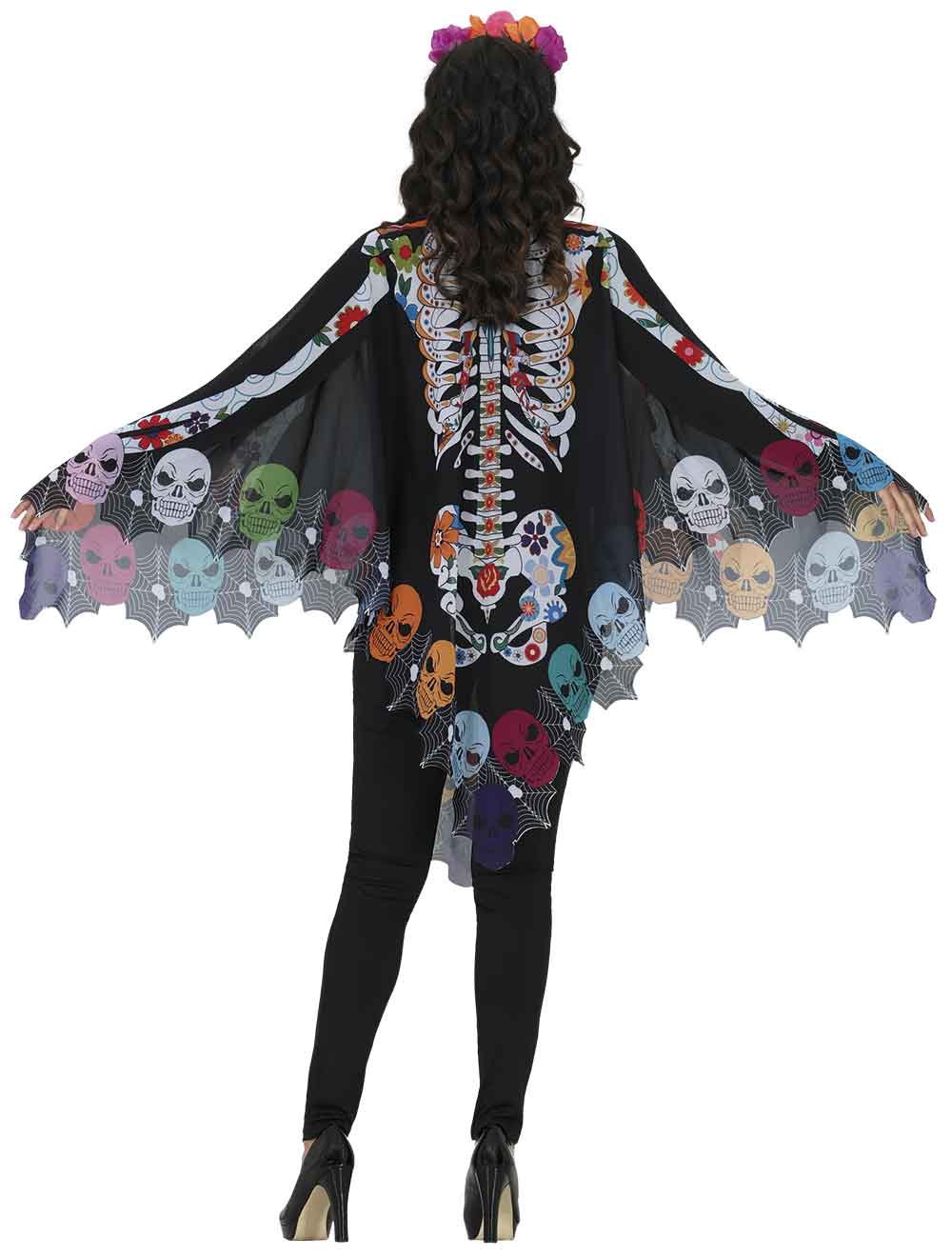Catrina-poncho – kostume til damer, sort og flerfarvet