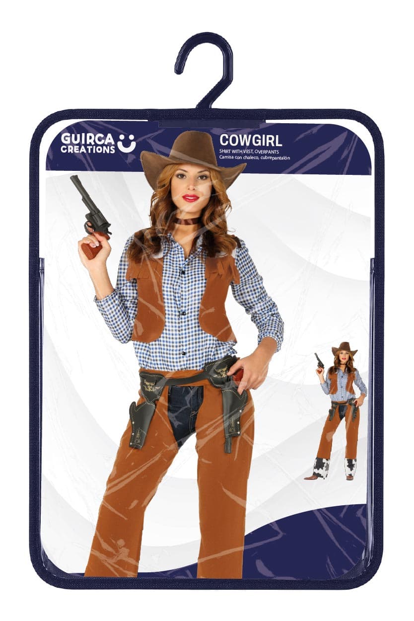 Cowgirl – kostume til damer, brun og blå, model 86400