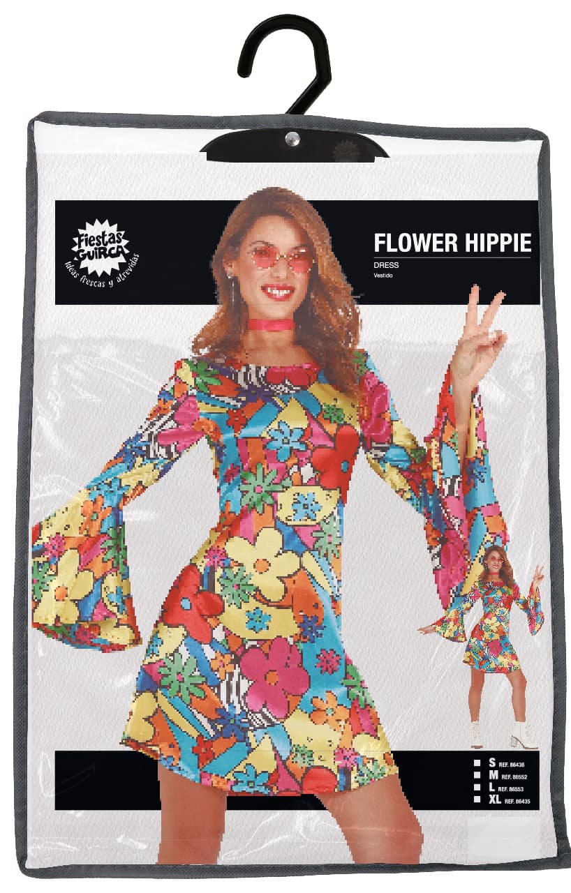 Hippie – kostume til damer, flerfarvet, model 86435