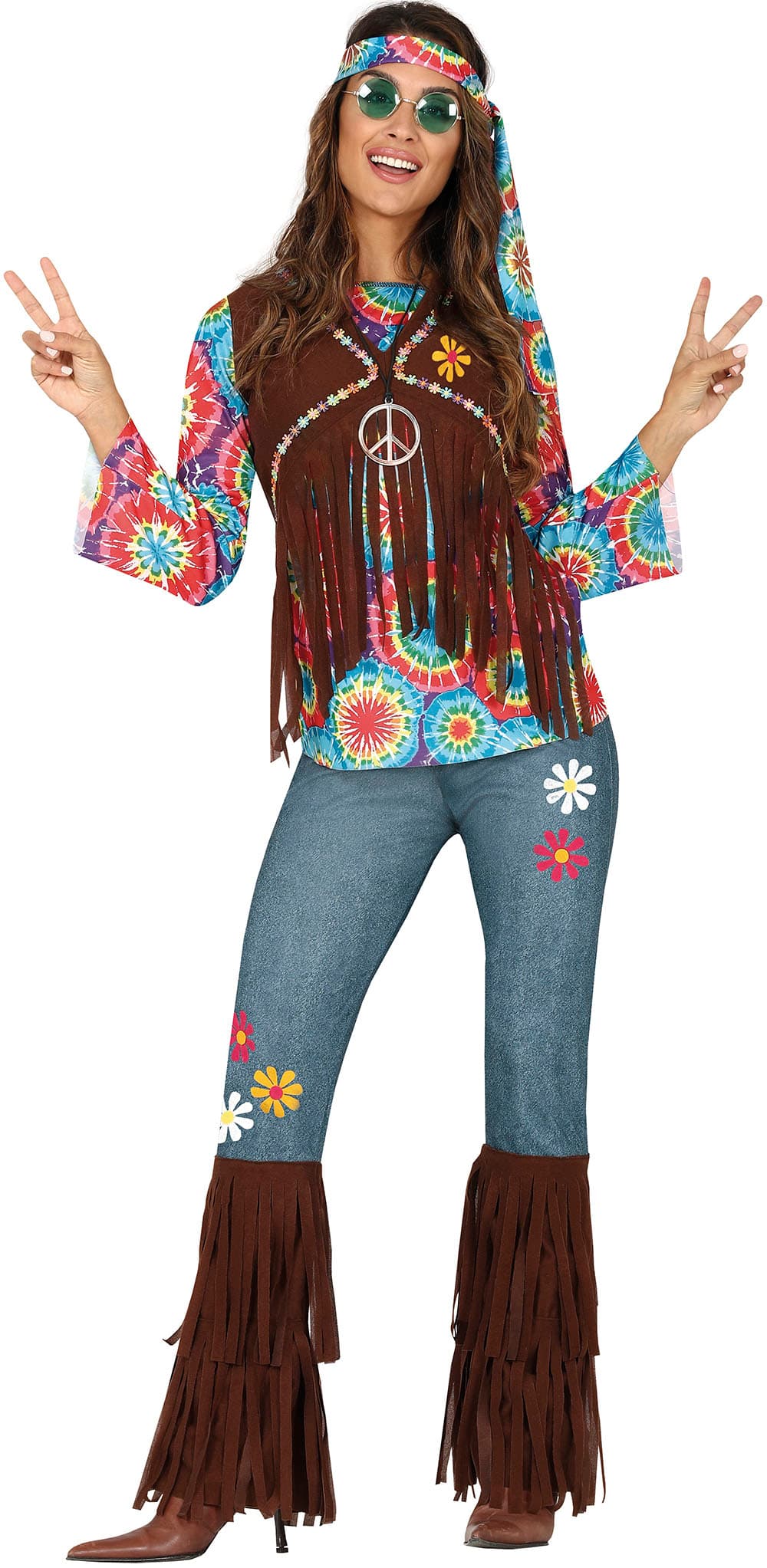 Hippie – kostume til damer, brun og flerfarvet, model 86565