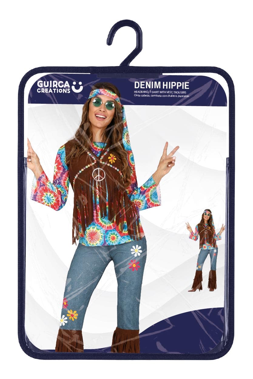 Hippie – kostume til damer, brun og flerfarvet, model 86565