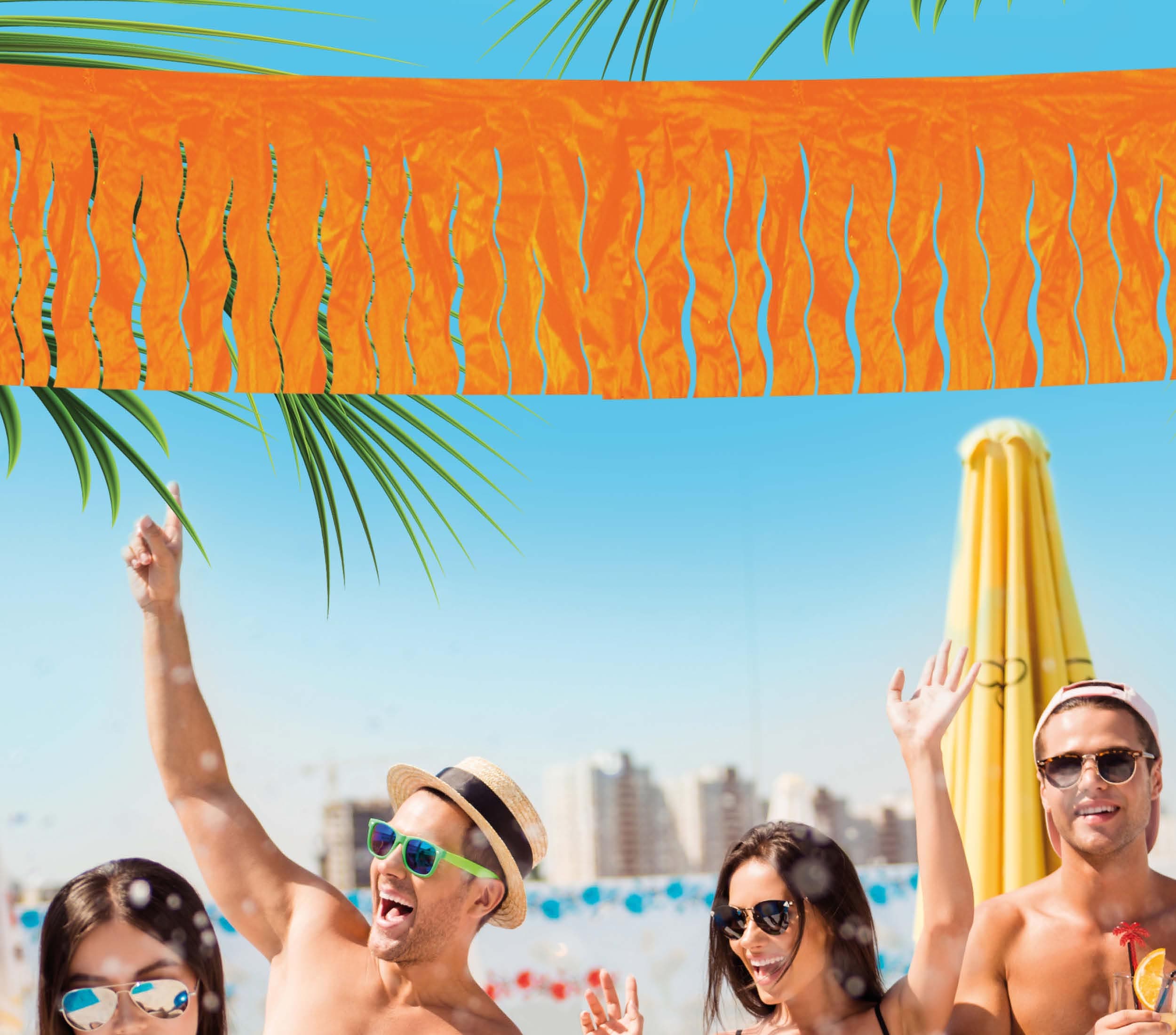 Pose med 25 m frynseguirlande i plastik, orange