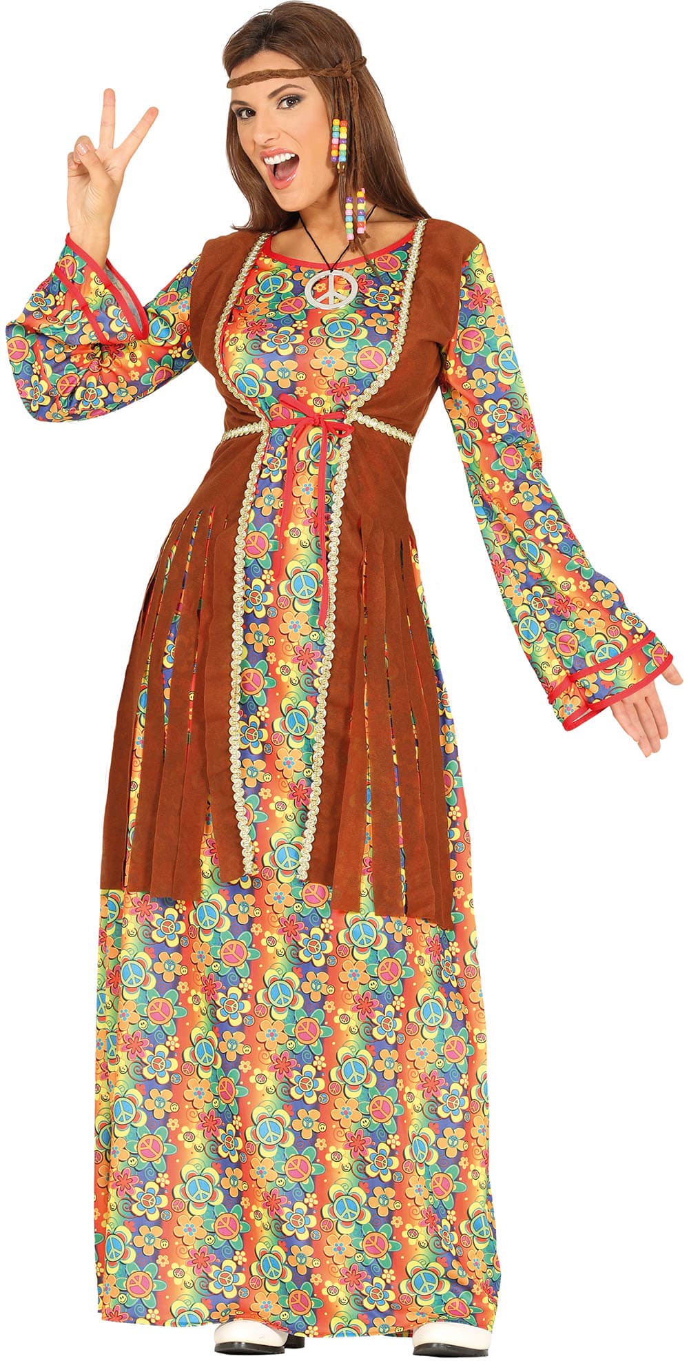 Hippie – kostume til damer, brun og flerfarvet, model 88085