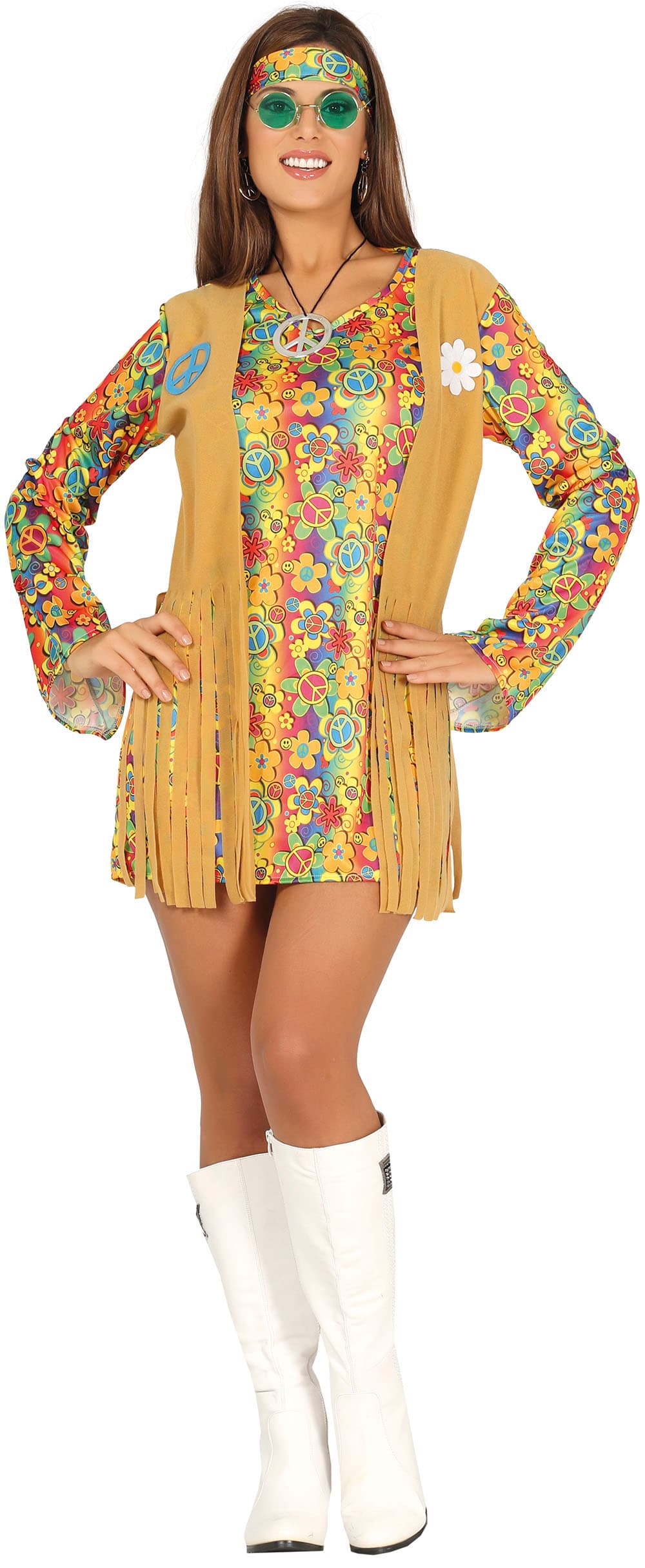 Hippie – kostume til damer, brun og flerfarvet, model 88173