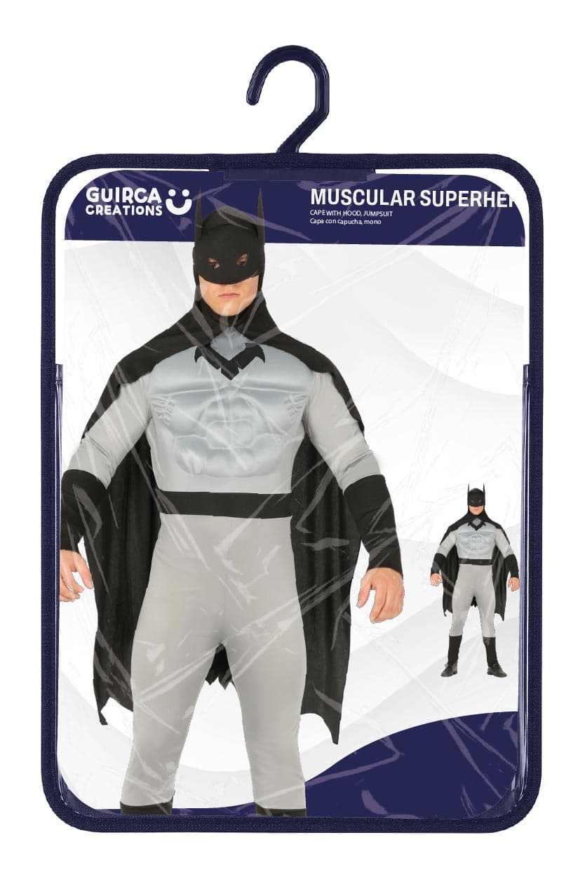 Muskuløs superhelt – kostume til herrer, grå og sort