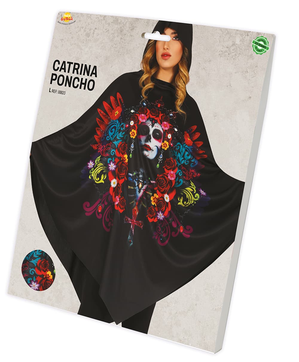 Catrina-poncho – kostume til damer, sort