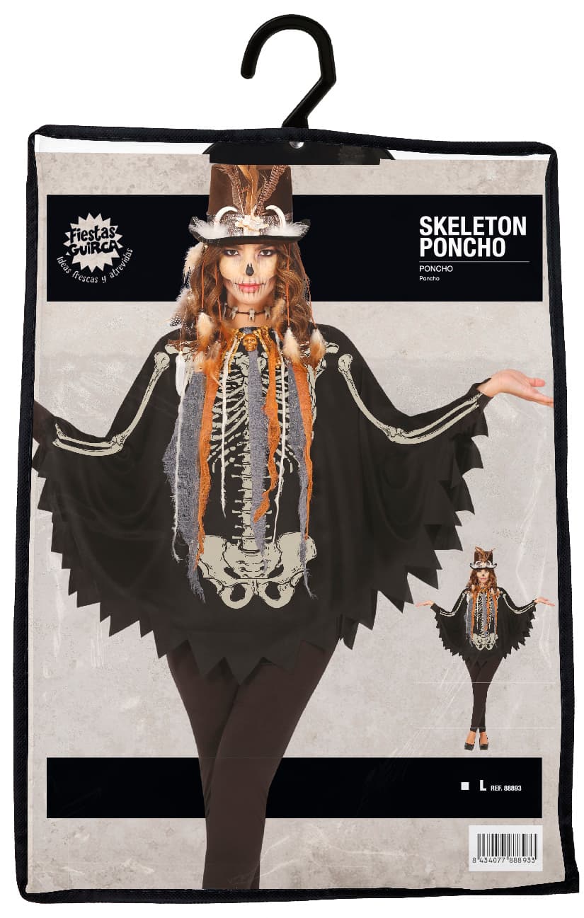 Skeletponcho – kostume til damer, sort