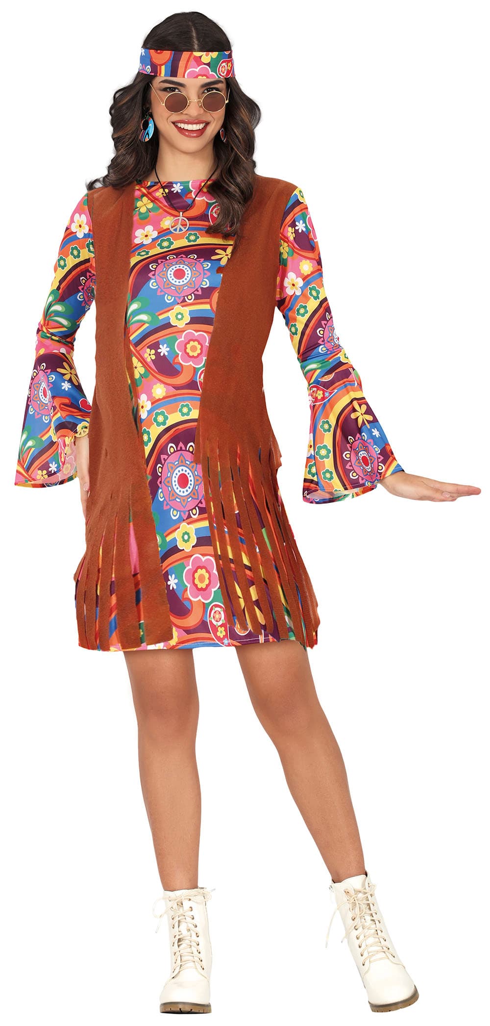 Hippie – kostume til damer, flerfarvet, model 89033