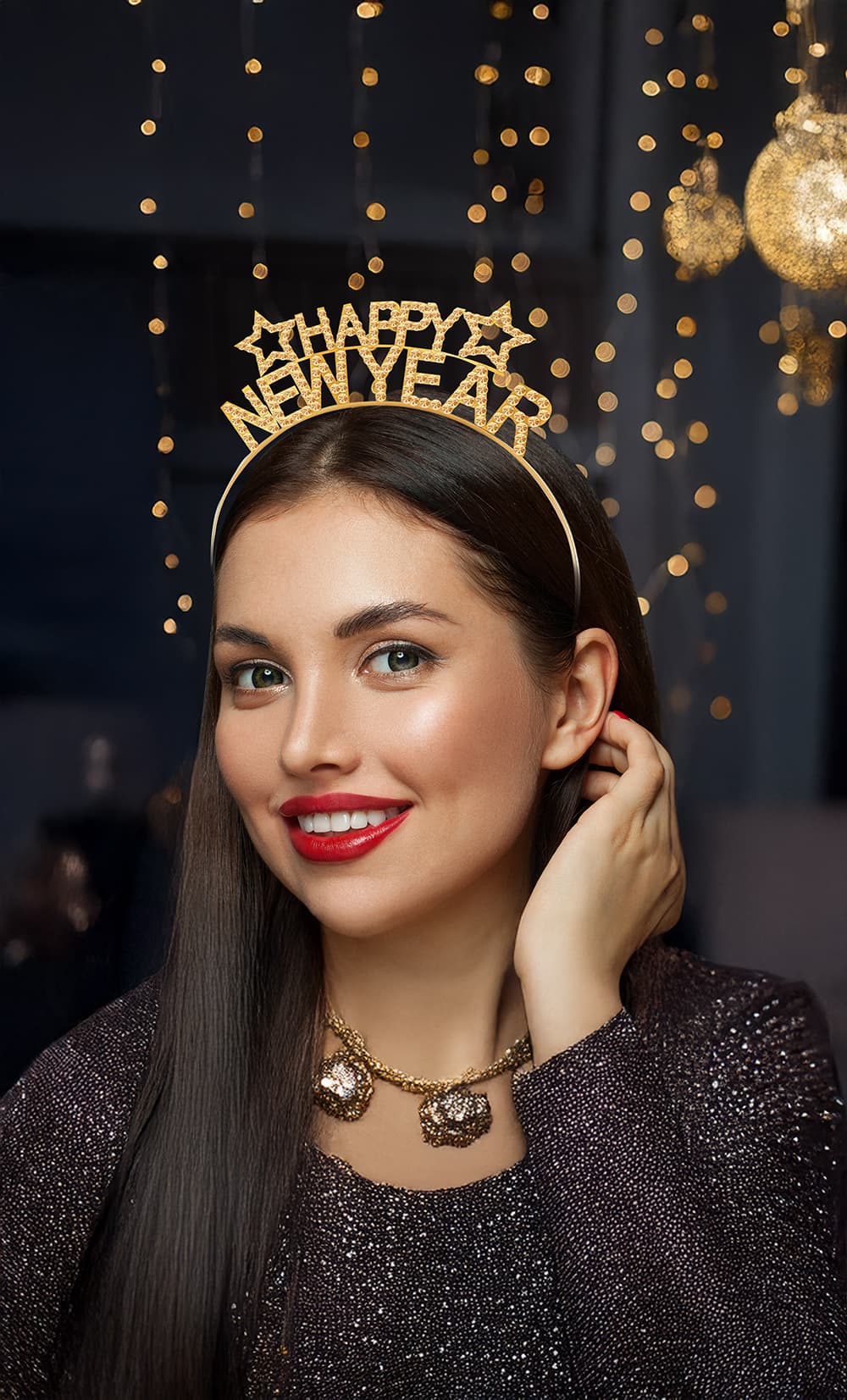 Hårbøjle "Happy New Year", metallic