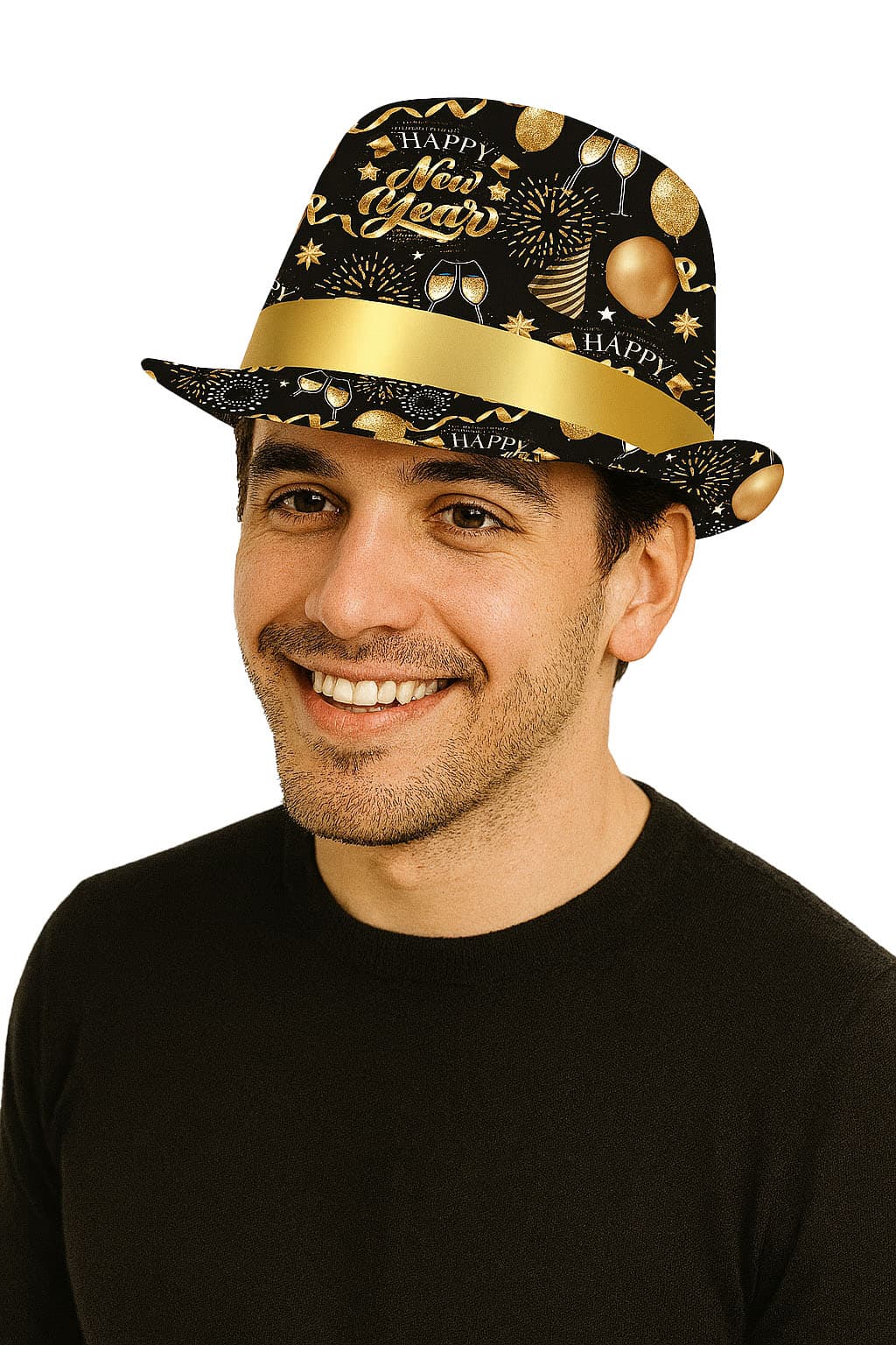 Gangsterhat "Happy New Year", sort og guld