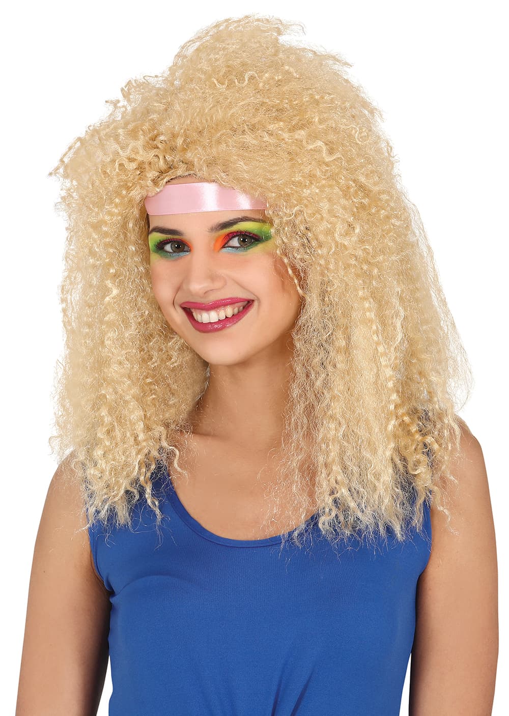 Lang krøllet blond paryk (i æske)
